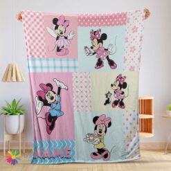 Awesome Disney Minnie Mouse Patchwork Pattern Blanket Fleece Customized Blanket