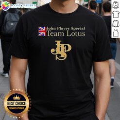 Alt Text: Awesome John Player Special Lotus F1 Team T-Shirt featuring iconic logo and sleek design, perfect for motorsport fans.