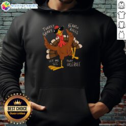 Awesome Thanksgiving turkey hoodie featuring a fun casserole graphic, perfect for festive holiday gatherings.