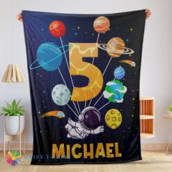 Official Cute Astronaut Catching Moon Cartoon Blanket Fleece Customized Blanket