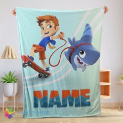 Funny Catoon Sharkdog Sharkdog And Max Skateboarding Blanket Fleece Customized Blanket