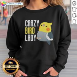 Funny crazy bird lady sweatshirt featuring a colorful design of quirky birds and playful text, perfect for bird lovers.