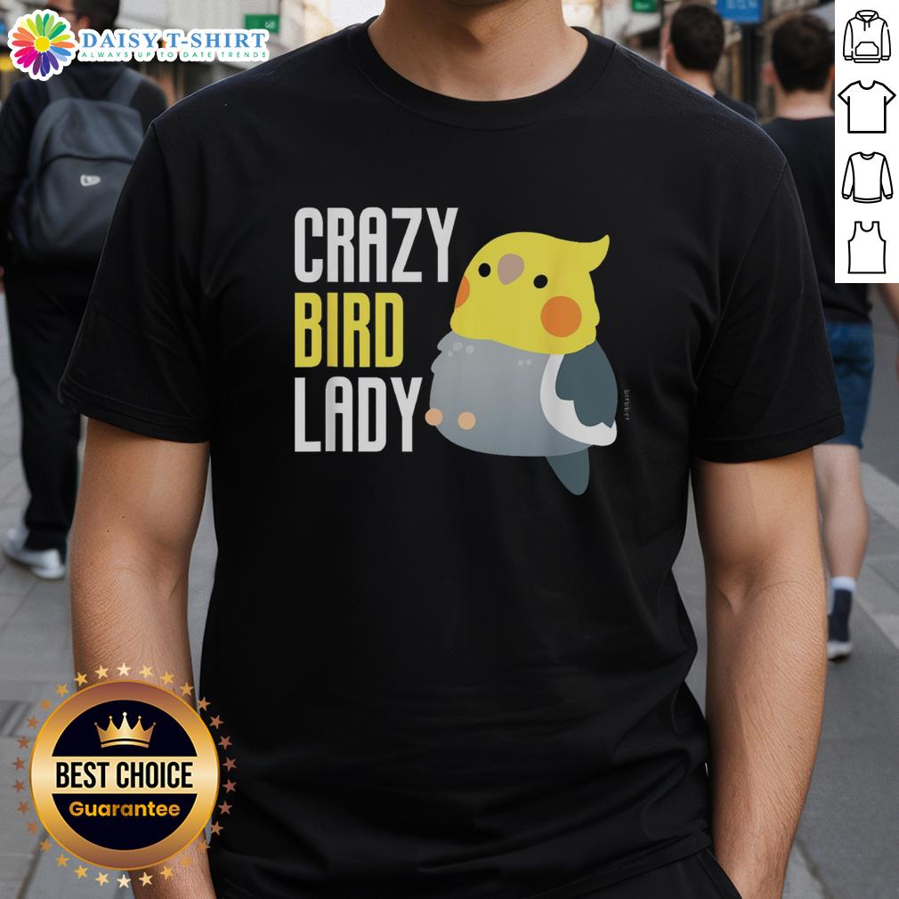 Funny Crazy Bird Lady T-Shirt featuring a whimsical design of colorful birds and playful text, perfect for bird enthusiasts.