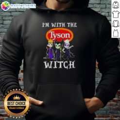 Funny 'I'm with the Tyson Foods Witch' Halloween hoodie featuring quirky villain graphics for festive style.