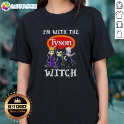 Funny 'I'm With The Tyson Foods Witch' Halloween Ladies Tee featuring whimsical design perfect for spooky season.