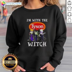 Funny 'I'm With The Tyson Foods Witch' Halloween sweatshirt featuring whimsical design and vibrant colors for festive wear.