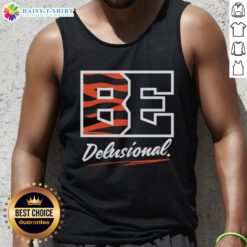 Good Be Delusional Cincinnati Bengals tank top featuring vibrant team colors and logo, perfect for game day wear.