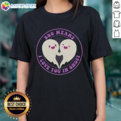 Good Boo Means I Love You in Ghost Cute Ladies Tee showcasing a playful ghost graphic on a stylish women's t-shirt.
