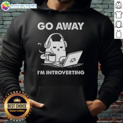 Cute cat in a cozy hoodie with the phrase Good Cat, Go Away, I'm Introverting for introverted cat lovers.