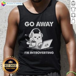 Good Cat Go Away I'm Introverting tank top design featuring a playful cat graphic, perfect for introverts and cat lovers.