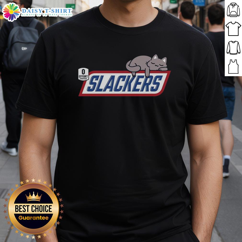 Good Cat Slackers 0 Effort Everyday T-Shirt featuring a playful cat design, perfect for cat lovers and casual wear.