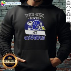 Girl wearing a Dallas Cowboys football helmet hoodie, showcasing her love for the team with a playful Snoopy design.