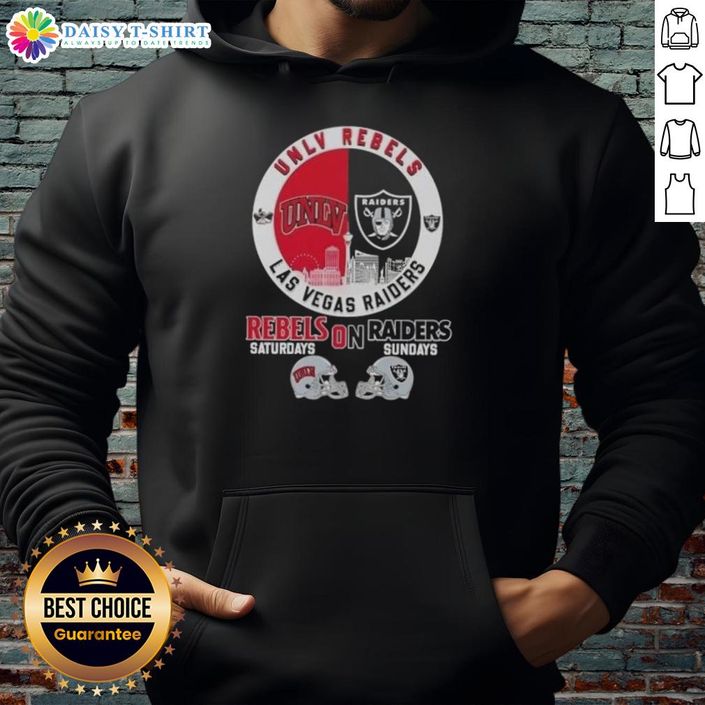 Good UNLV Rebels and Las Vegas Raiders football helmets hoodie with skyline design, perfect for game day.