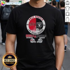 Good UNLV Rebels Saturdays and Las Vegas Raiders Sundays football helmets skyline T-shirt design showcasing team pride.