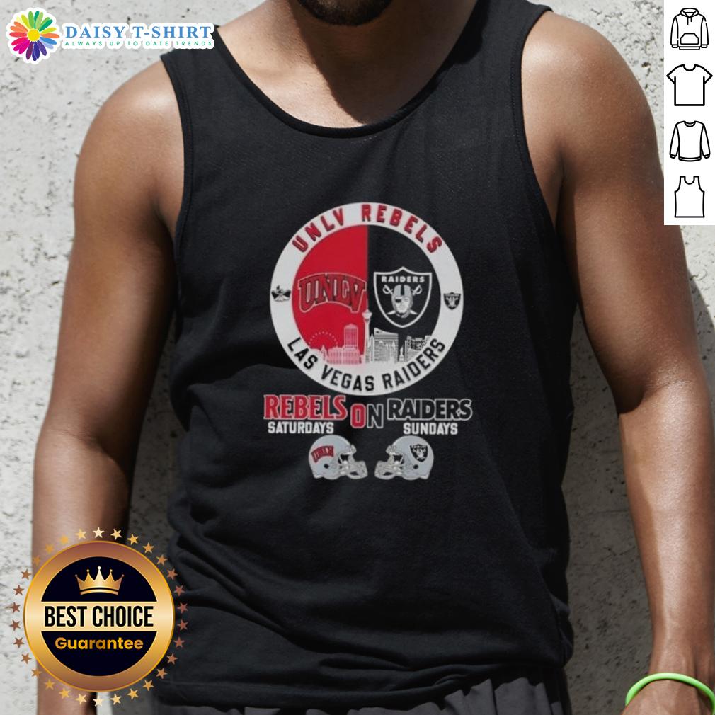 Good UNLV Rebels and Las Vegas Raiders football helmets skyline tank top, perfect for game day attire.
