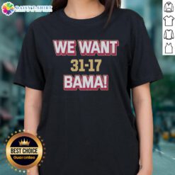 Florida State beats Alabama 31-17; Ladies' tee celebrating the win with vibrant design and team colors.
