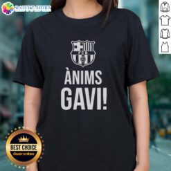 Hot Barcelona Anims Gavi Support 2025 Ladies Tee featuring vibrant design and team colors for fans.