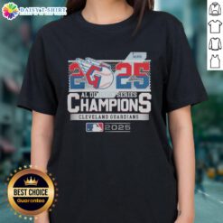 Hot Cleveland Guardians 2025 MLB Postseason AL Division Series Champions celebration ladies tee with vibrant team graphics.