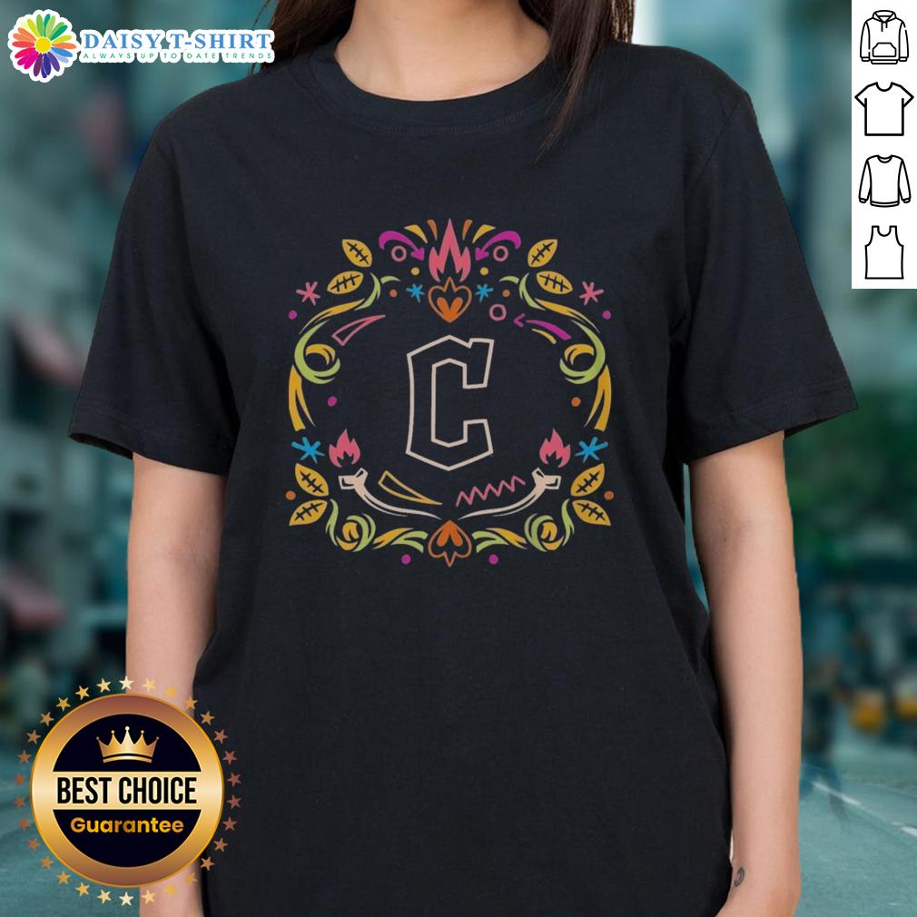 Hot Cleveland Guardians Dia de los Muertos MLB celebration ladies tee featuring vibrant colors and festive design.