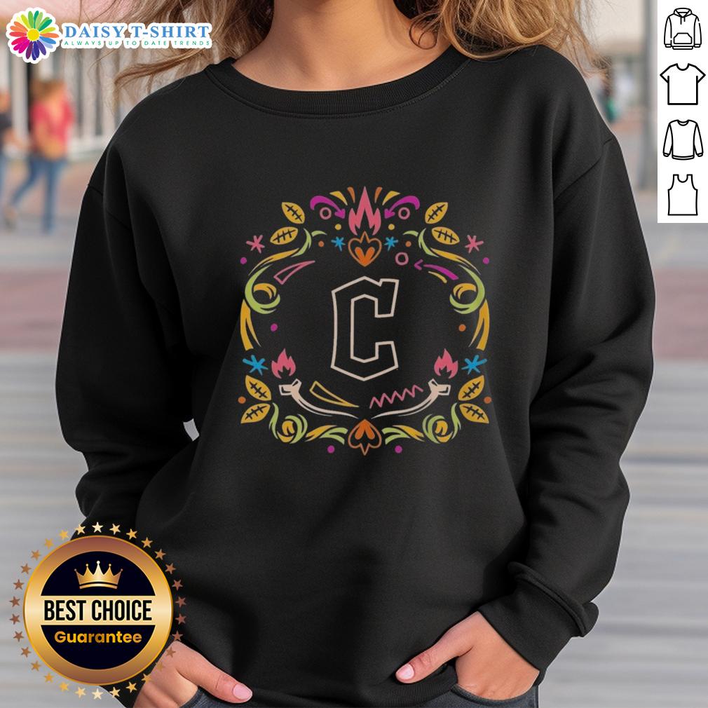 Alt Text: Hot Cleveland Guardians Dia de los Muertos MLB celebration sweatshirt featuring vibrant skull designs and team logo.
