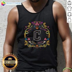Alt Text: Hot Cleveland Guardians Dia de los Muertos MLB celebration tank top featuring vibrant colors and festive design.