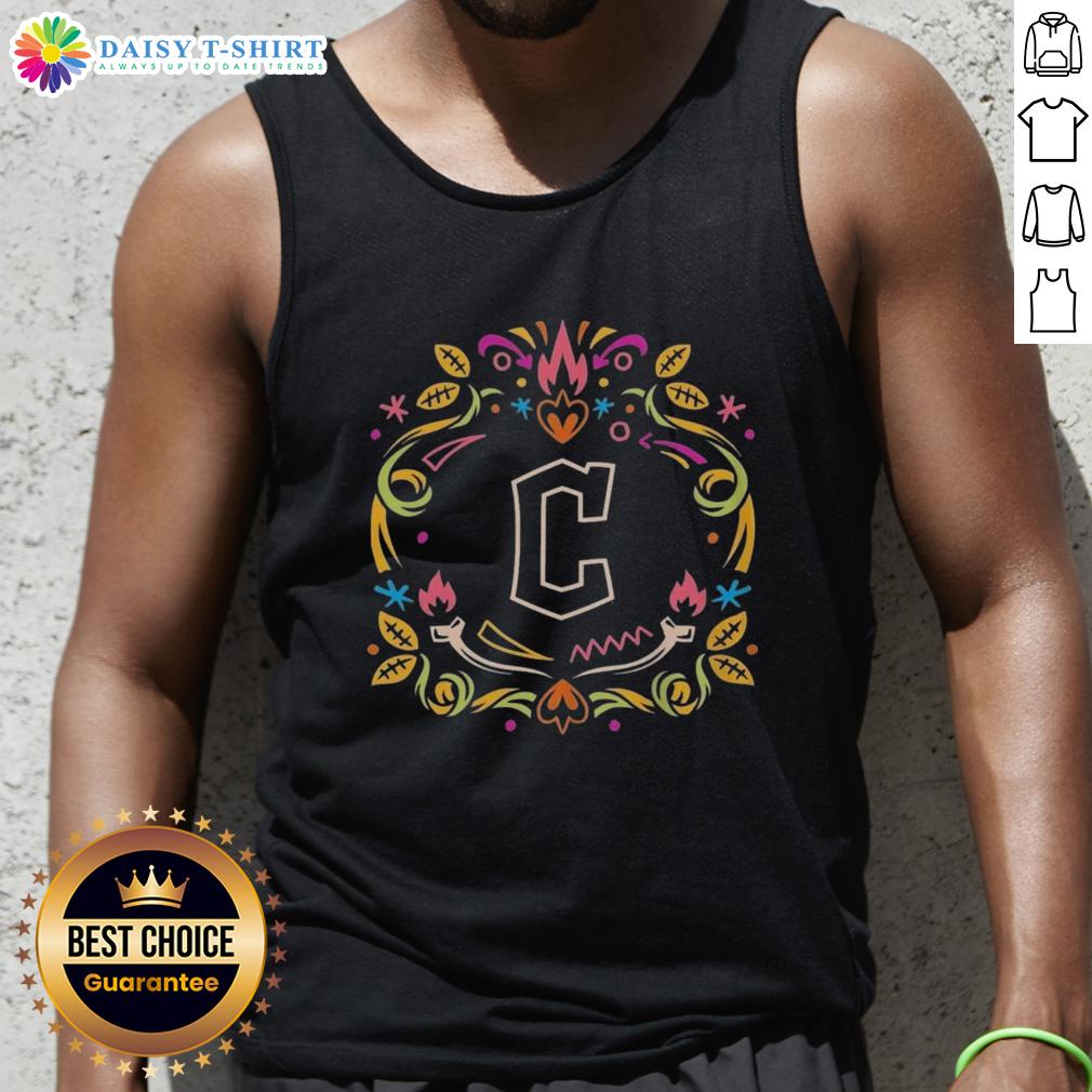 Alt Text: Hot Cleveland Guardians Dia de los Muertos MLB celebration tank top featuring vibrant colors and festive design.