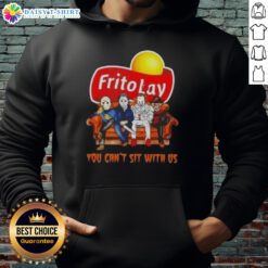 Alt Text: Cozy Hot Frito Lay X Horror Movies Halloween hoodie featuring You Can't Sit With Us slogan for spooky season style.