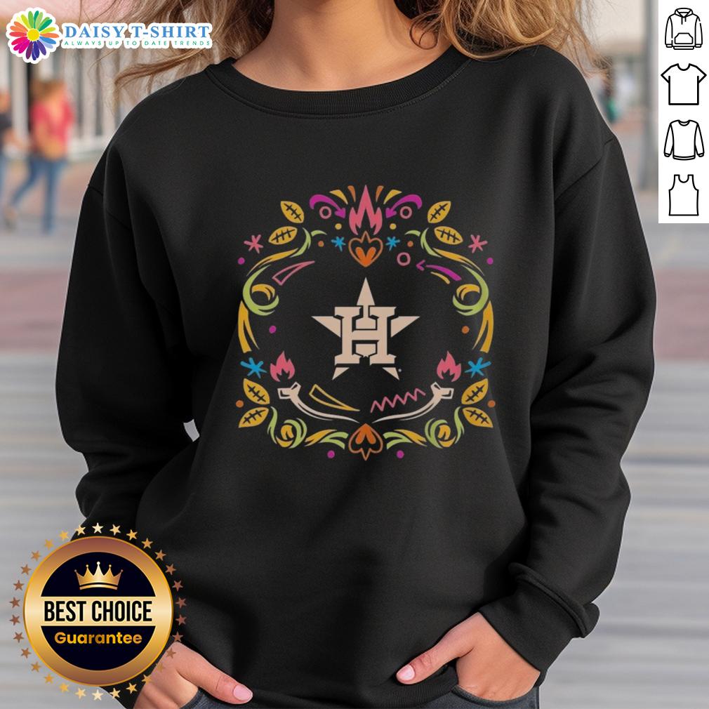 Alt Text: Hot Houston Astros Dia de los Muertos MLB celebration sweatshirt featuring vibrant colors and festive designs.