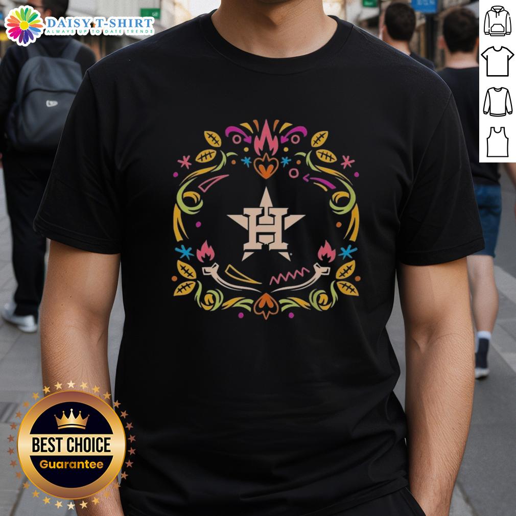 Hot Houston Astros Da De Los Muertos MLB celebration T-shirt featuring vibrant graphics and festive design.