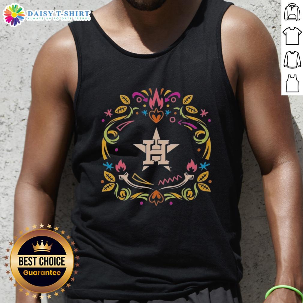 Alt Text: Hot Houston Astros Dia de los Muertos MLB celebration tank top featuring vibrant colors and festive designs.