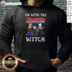 Hot I'm With The Costco Wholesale Witch Villains Halloween Hoodie featuring a spooky design for festive fall style.