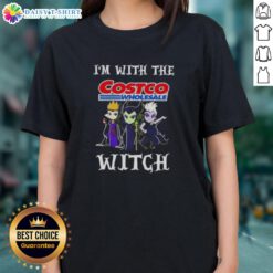 Hot Im With The Costco Wholesale Witch Villains Halloween Ladies Tee featuring a stylish witch graphic for spooky season.