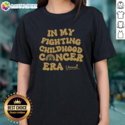 Hot In My Fighting Childhood Cancer Era Ladies Tee featuring a bold design to support childhood cancer awareness.