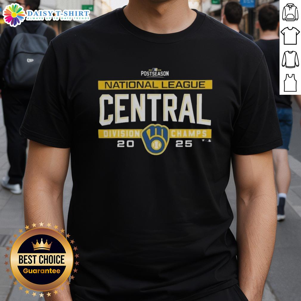 Milwaukee Brewers 2025 NL Central Division Title locker room team t-shirt celebrating postseason victory.