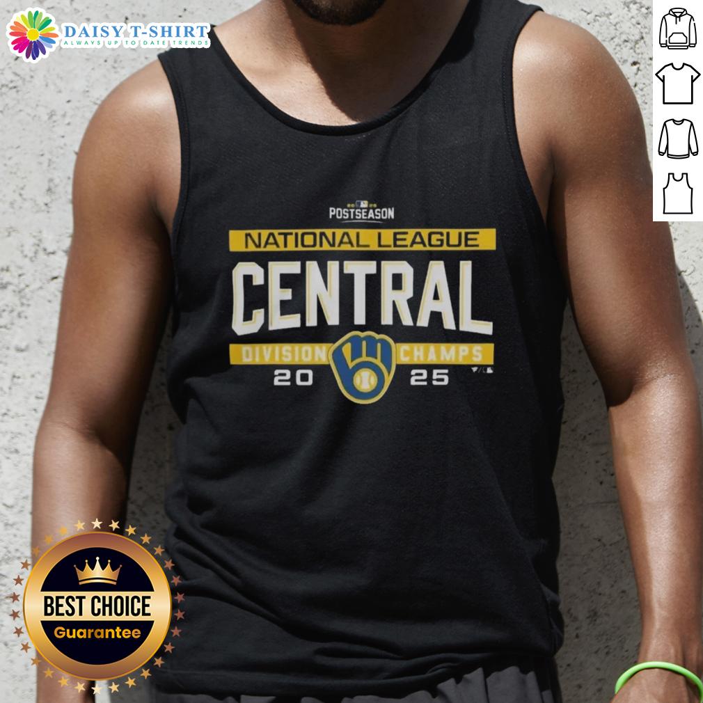 Hot Milwaukee Brewers MLB 2025 NL Central Division Title postseason locker room team tank top on display.