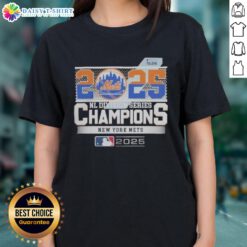 Hot New York Mets 2025 MLB Postseason NL Division Series Champions Celebration Ladies Tee showcasing team pride.