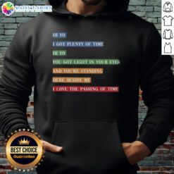 Colorful retro hoodie featuring song lyrics about time passing, perfect for music lovers and vintage style enthusiasts.