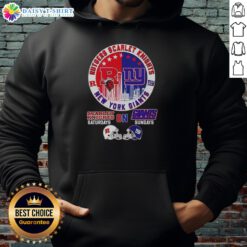 Hot Rutgers Scarlet Knights and New York Giants helmet hoodie with a vibrant city skyline background.