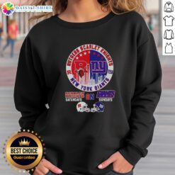 Hot Rutgers Scarlet Knights and New York Giants helmet sweatshirt with city skyline design, perfect for sports fans.