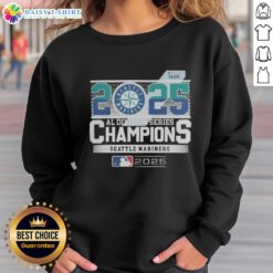Alt Text: Hot Seattle Mariners 2025 MLB Postseason AL Division Series Champions sweatshirt featuring team logo and vibrant design.