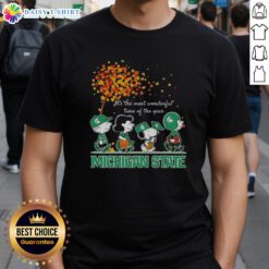Hot Snoopy and Friends Michigan State Autumn T-Shirt celebrating 'It's The Most Wonderful Time of The Year' design.