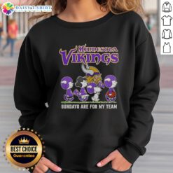 Alt Text: Cozy sweatshirt featuring Hot Snoopy and friends, perfect for Minnesota Vikings football Sundays with my team.