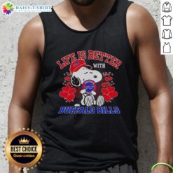 Hot Snoopy Buffalo Bills NFL tank top featuring 'Life is Better with Bills Mafia' design, perfect for fans and summer wear.