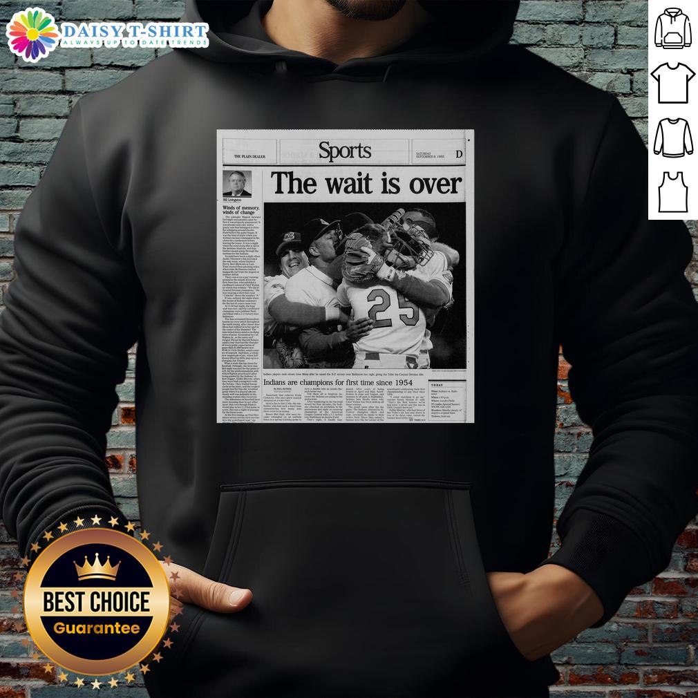 Hot Sports hoodie celebrating Indians' championship win, first title since 1954, featuring bold team graphics.