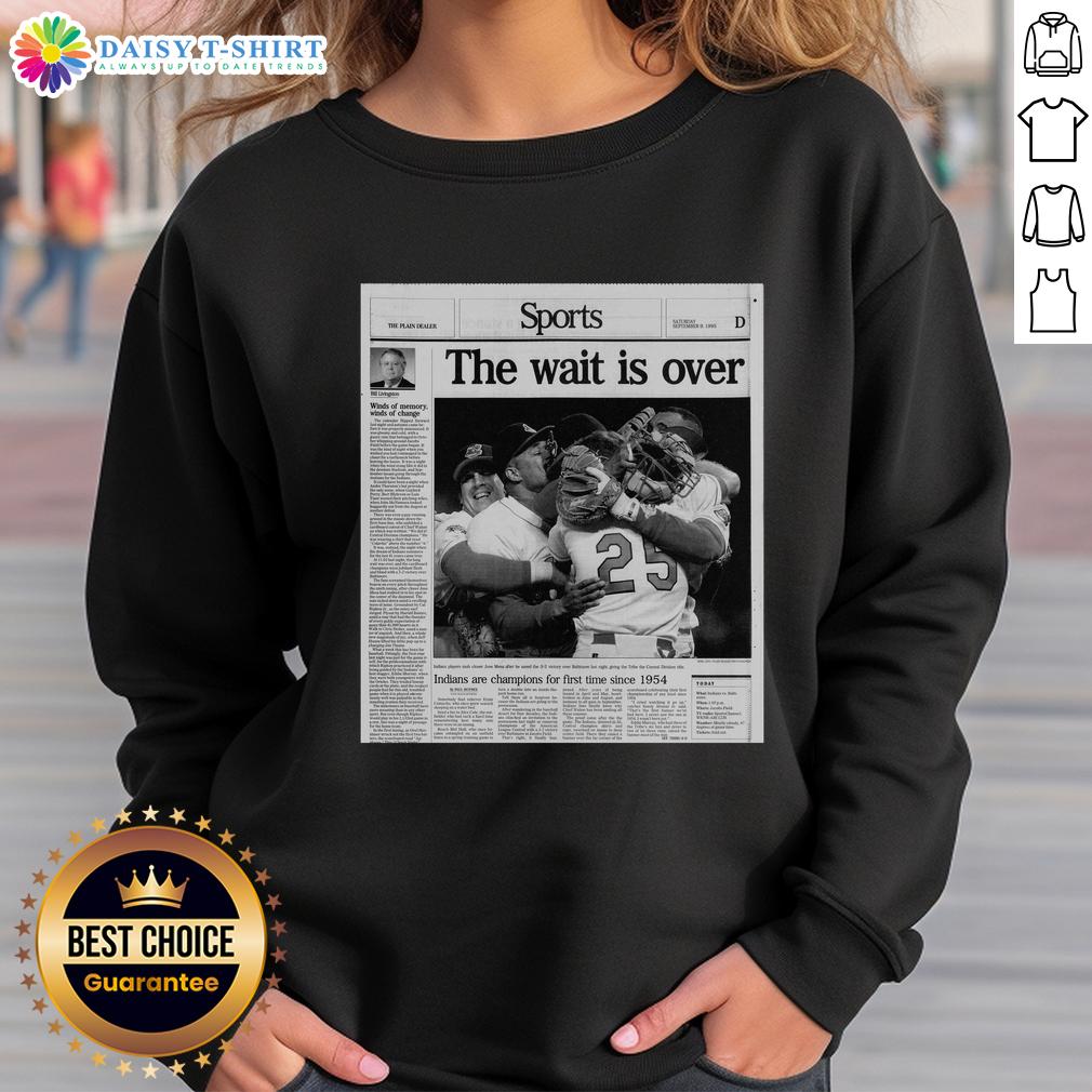 Hot Sports sweatshirt celebrating Indians' championship victory, first since 1954, perfect for fans and collectors.