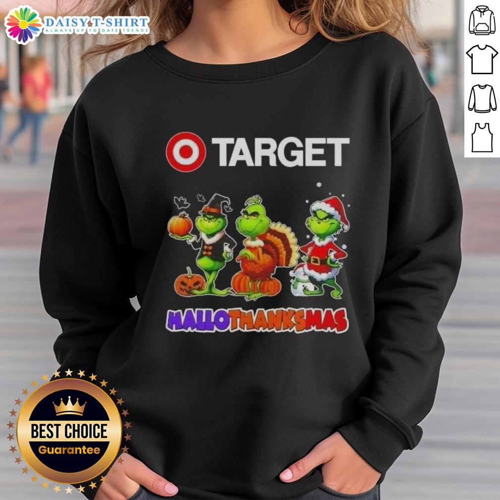 Hot Target X Grinch Cosplay sweatshirt for Happy HalloThanksMas, featuring festive designs and cozy style for the holiday season.