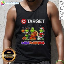 Hot Target X Grinch cosplay tank top for Happy HalloThanksMas featuring festive design and vibrant colors.