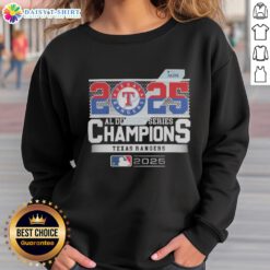 Alt Text: Hot Texas Rangers 2025 ALDS Champions sweatshirt featuring team logo and vibrant colors, perfect for fans celebrating victory.