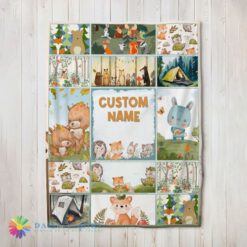 Hot Top Forest Animals Collage Whimsical Blanket Fleece Customized Blanket