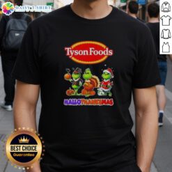 Hot Tyson Foods X Grinch Cosplay T-Shirt for Happy Hallothanksmas featuring festive graphics and vibrant colors.